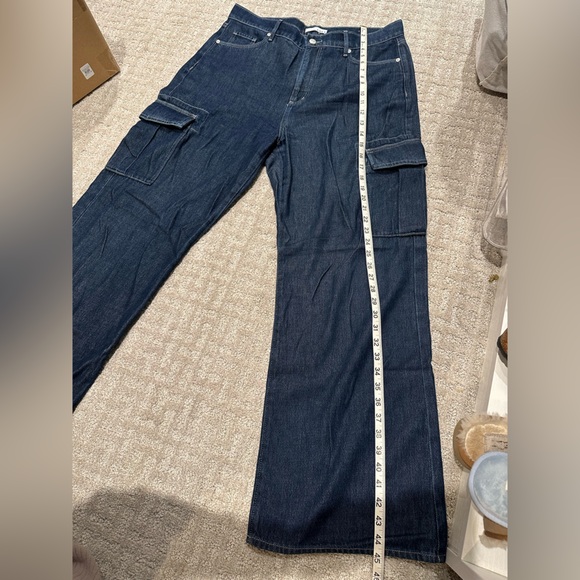 Loft Wide Leg Cargo Dark Wash Denim Jeans size 32 or 14 - Picture 8 of 9